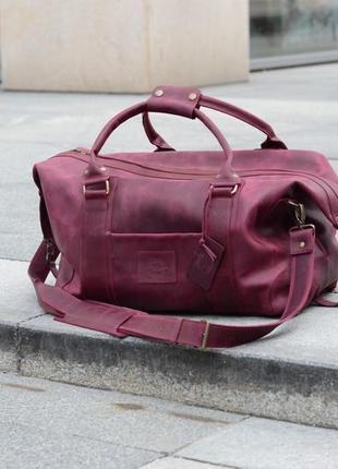 Дорожная кожаная сумка, спортивная бордовая сумка1 фото