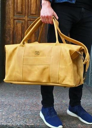 Кожаная дорожная сумка из винтажной кожи, спортивная сумка карамельного цвета