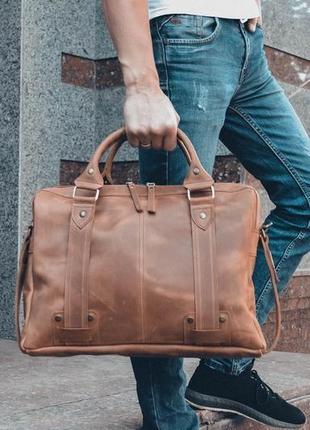 Коричневая кожаная сумка для ноутбука, мужской кожаный портфель1 фото