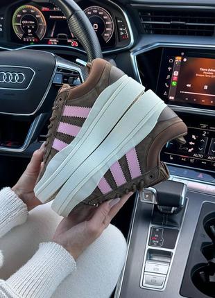 Женские кроссовки adidas originals campus x bad bunny brown pink9 фото