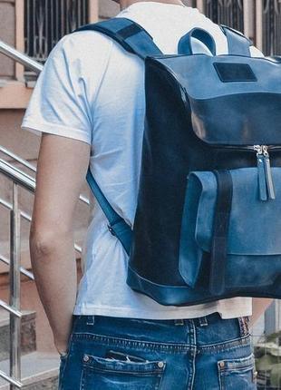 Шкіряний чоловічий рюкзак, синій міський рюкзак для подорожей1 фото