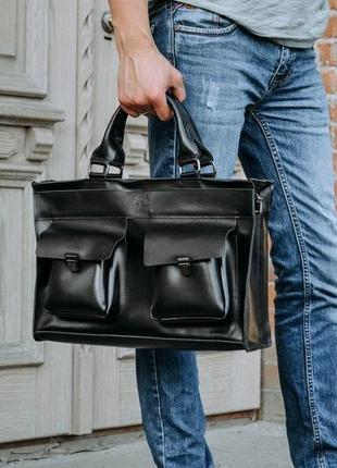 Премиальная кожаная мужская сумка, черный мужской портфел для документов1 фото