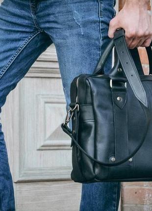 Кожаная мужская сумка, черный портфель для документов3 фото