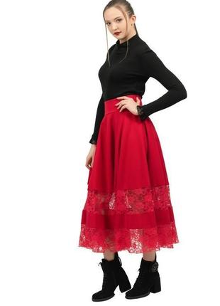 Красная юбка с кружевом3 фото