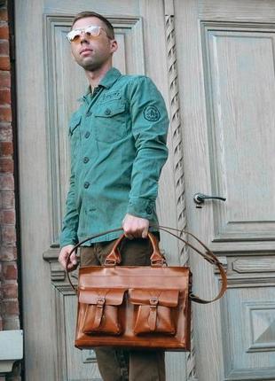 Коричневая мужская сумка из итальянской кожи2 фото