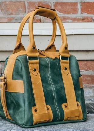 Женская спортивная сумка, кожаная дорожная сумка, зеленый саквояж1 фото