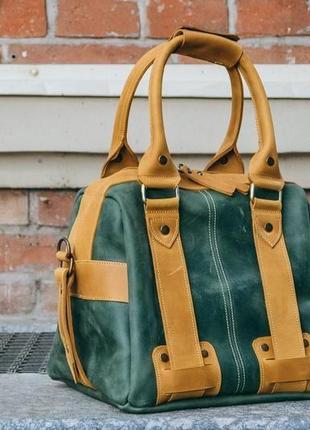 Женская спортивная сумка, кожаная дорожная сумка, зеленый саквояж2 фото