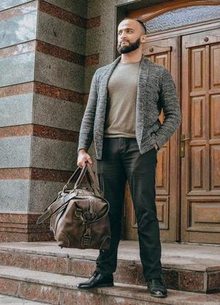 Дорожная мужская кожаная сумка, коричневая спортивная сумка6 фото
