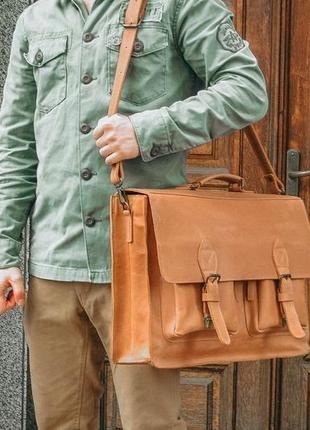 Коричневая кожаная сумка для ноутбука, кожаный мужской портфель