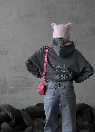 Качественный худи на флисе ❤️ с стразами на спине ❤️ черный худи