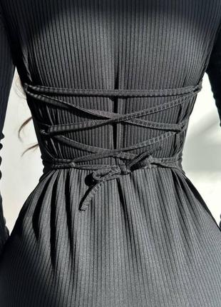 Жіноча чорна сукня міні mini dior з зав'язками на спинці3 фото