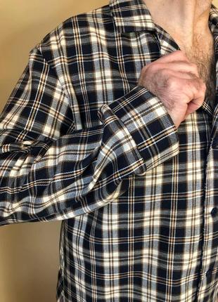 Піжама чоловіча cosy з фланелі (штани+сорочка+футболка) клітина темно-синя/кремова7 фото
