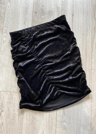Красивая юбка мини бархатная черная 8 с1 фото