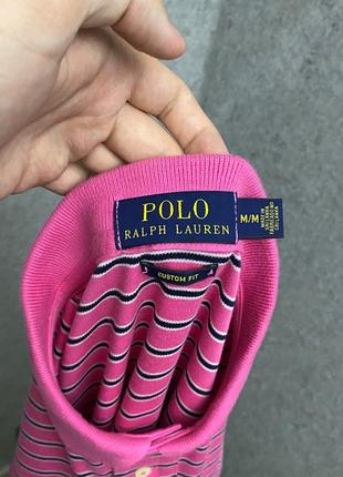 Рожева смугаста футболка поло від бренда polo ralph lauren5 фото