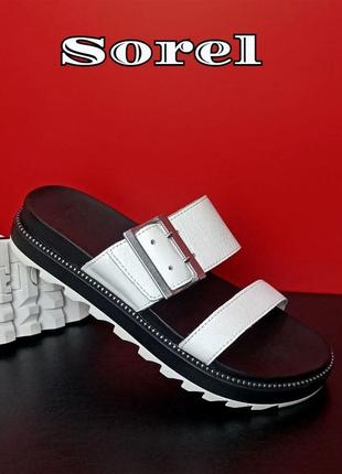 Кожаные женские сандалии шлепанцы sorel roaming buckle slide оригинал