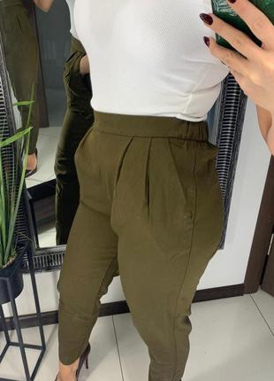 🔥ликвидация товара🔥стильные брюки хаки/тёмно оливковые штаны/зелёные повседневные штаны🔥9 фото
