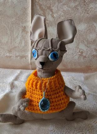 Кот сфинкс интерьерная игрушка. текстильная игрушка кот сфинкс. кот марс.2 фото