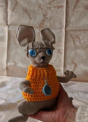 Кот сфинкс интерьерная игрушка. текстильная игрушка кот сфинкс. кот марс.3 фото