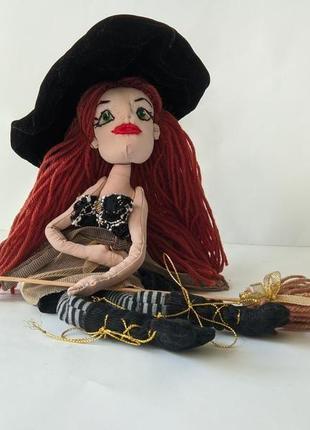 Відьмочка. інтер’єрна текстильна лялька. сувенір на хелловін6 фото