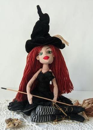 Сувенир на хэллоуин. ведьмочка. интерьерная текстильная кукла2 фото