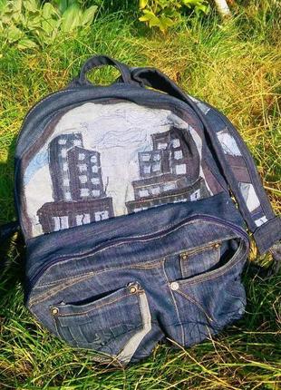 Рюкзак из джинсов городской молодежный