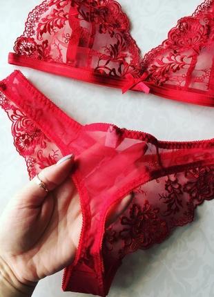 Сексуальний червоний комплект білизни ❤️ніжне бра3 фото