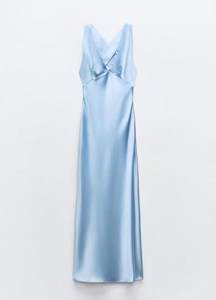 Платье женское сатиновое голубое zara new2 фото