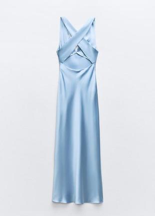Платье женское сатиновое голубое zara new5 фото