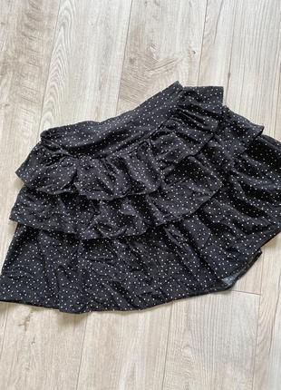 Красивая юбка мини с оборками черная в белый горох 12 л2 фото