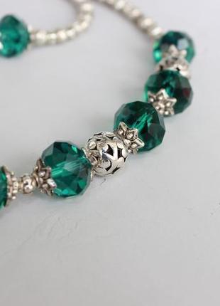 Намисто зелене смарагдове з кришталевих скляних намистин срібне намисто подарунок жінці на новий рік5 фото