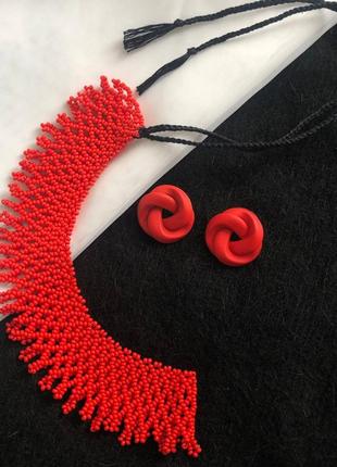 Красная однотонная силянка гердан ожерелье чокер из бисера5 фото