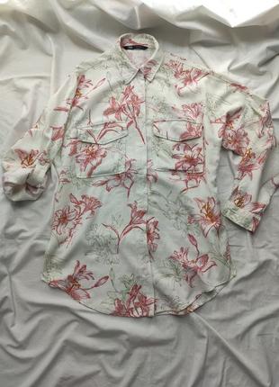 Льняная рубашка в цветы2 фото