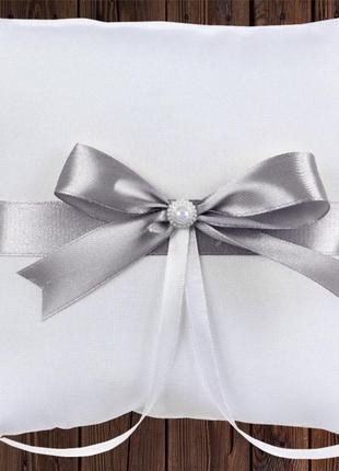 Свадебная подушечка для колец, серебристый бант, арт. 0799-261 фото