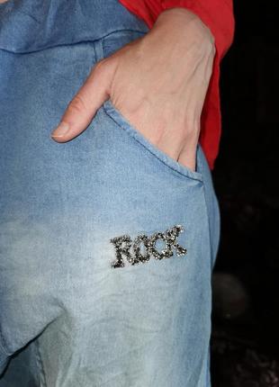 Италия. джинсы с матней стрейч тонкие летние на резинке стразы rock8 фото