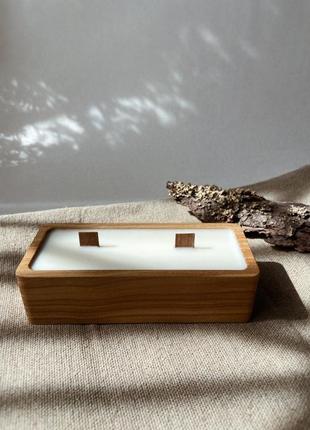 Соевая ароматическая свеча в деревянной емкости с деревянным фитилем5 фото