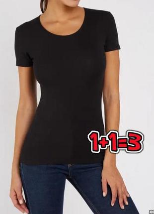 🌿1+1=3 фирменная базовая черная женская футболка f&amp;f, размер 52 - 54