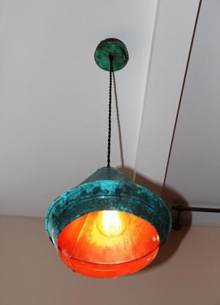 Медный подвесной светильник, голубая патина2 фото