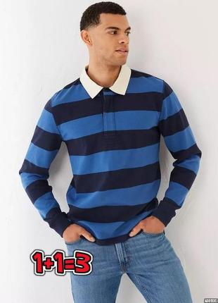 🎁1+1=3 фирменный мужской синий свитер поло в широкую полоску marks &amp; spencer, размер 52 - 541 фото
