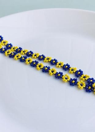 Цветочный бисерный чокер, патриотическое ожерелье из бисера2 фото