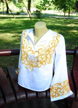 Атласна блуза із золотою вишивкою бісером1 фото