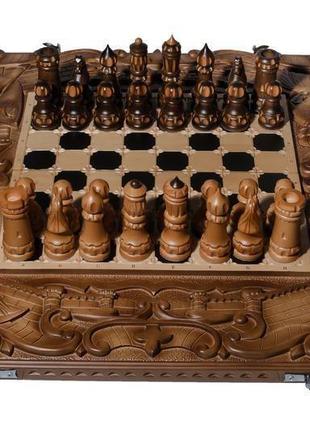 Різьблені шахи "лицарі-тамплієри" 3 в 1 (шахи, нарди, шашки). подарунки1 фото