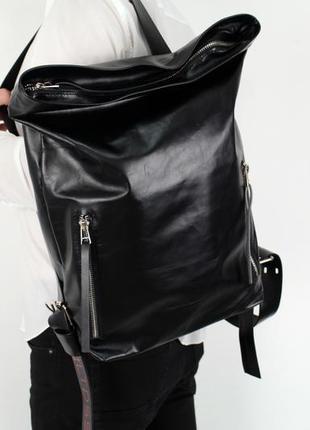 Кожаный рюкзак tuareg black, черный городской рюкзак в минималистичном стиле с карманом для ноутбука7 фото