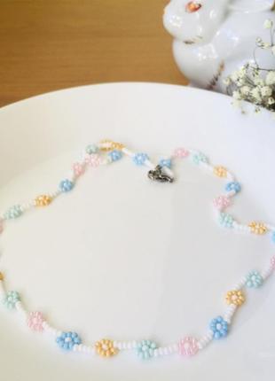 Белый цветочный чокер из бисера, бисерное ожерелье3 фото