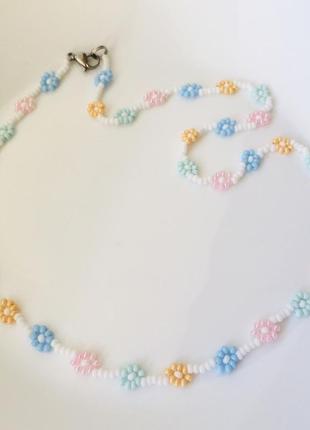 Белый цветочный чокер из бисера, бисерное ожерелье6 фото