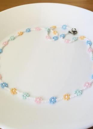 Белый цветочный чокер из бисера, бисерное ожерелье9 фото
