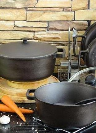 Каструля чавунна велика з кришкою-сковородою brizoll casserole 240 мм 4 літри2 фото