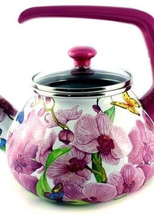 Чайник interos орхідея емальований для всіх видів кухонних плит 2,2 л (73027)