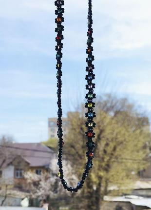 Черный цветочный чокер из бисера, бисерное ожерелье10 фото