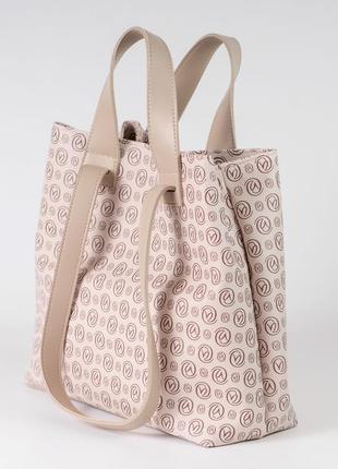 Жіноча сумка сумка тоут бежевий шопер шоппер сумка з принтом2 фото