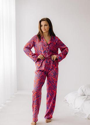 Женский костюм брюки и рубашка , домашняя одежда safari zebra коралл